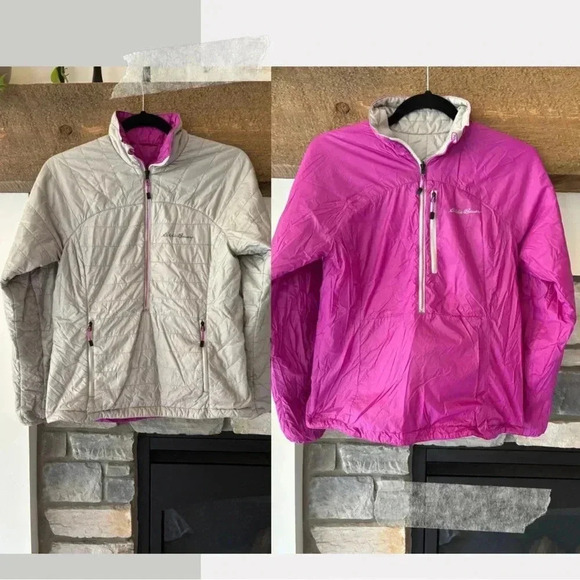 Eddie Bauer Gray Pink pertex quantum puffer reversible jacket Outdoors Fall - Picture 1 of 14